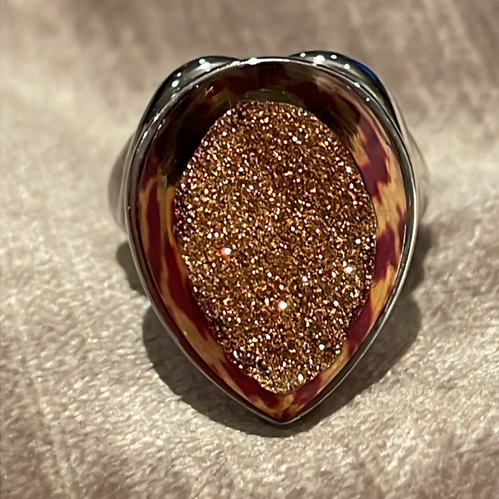 SAJEN Leopard Druzy Quartz Sterling Silver 925 Ring Size 7